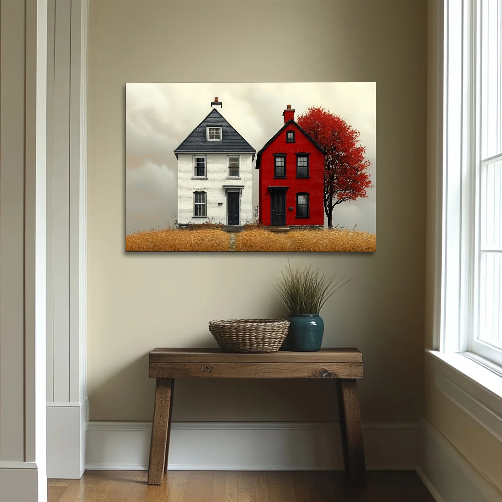 (No frame)2D Flat, 2D Flat 1 Exquisite Wooden Framed Canvas Painting, Rural Scenery, Wall Art, Rural Decoration, Folk Art Pai
