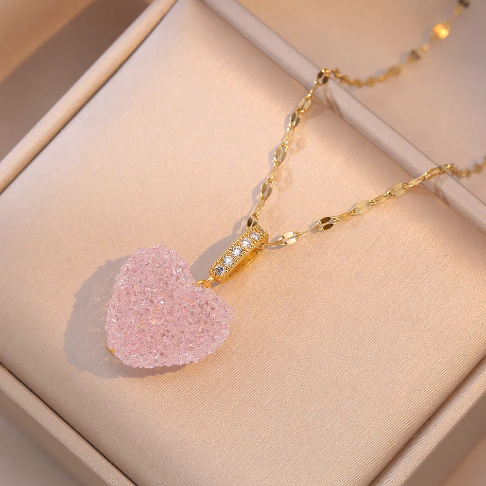 Gorgeous Candy Color Heart Pendant Necklace Women Engagement Wedding Bridal Necklaces Brilliant CZ Girls Statement Jewelry