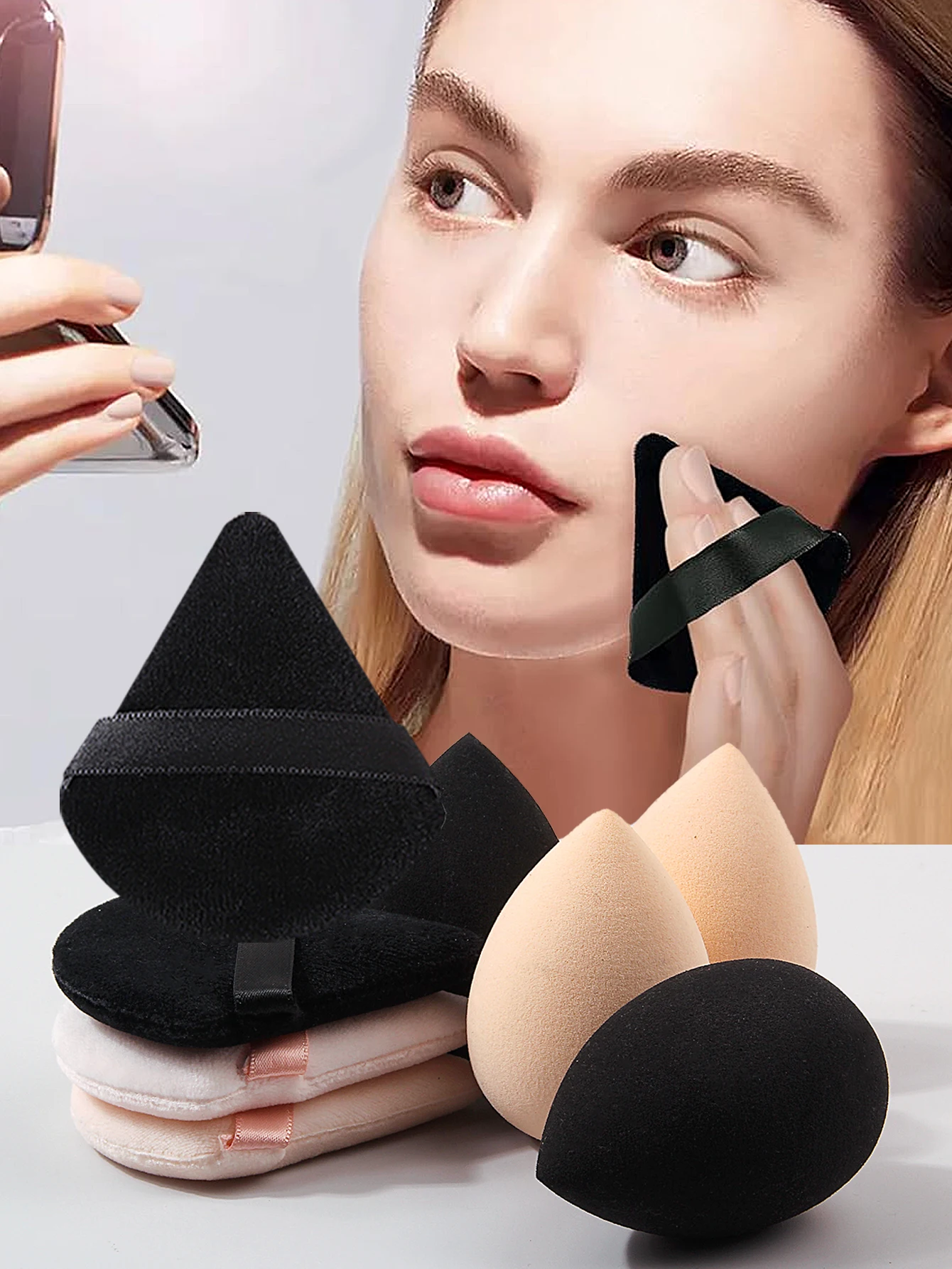 ชุดแปรงแต่งหน้าระดับไฮเอนด์ 12 ชิ้น: แปรงรองพื้น, แปรงปัดแก้ม, แปรงอายแชโดว์, ฟองน้ำแต่งหน้า 2 ชิ้น, พัฟแป้งสามเหลี่ยม 2 ชิ้น