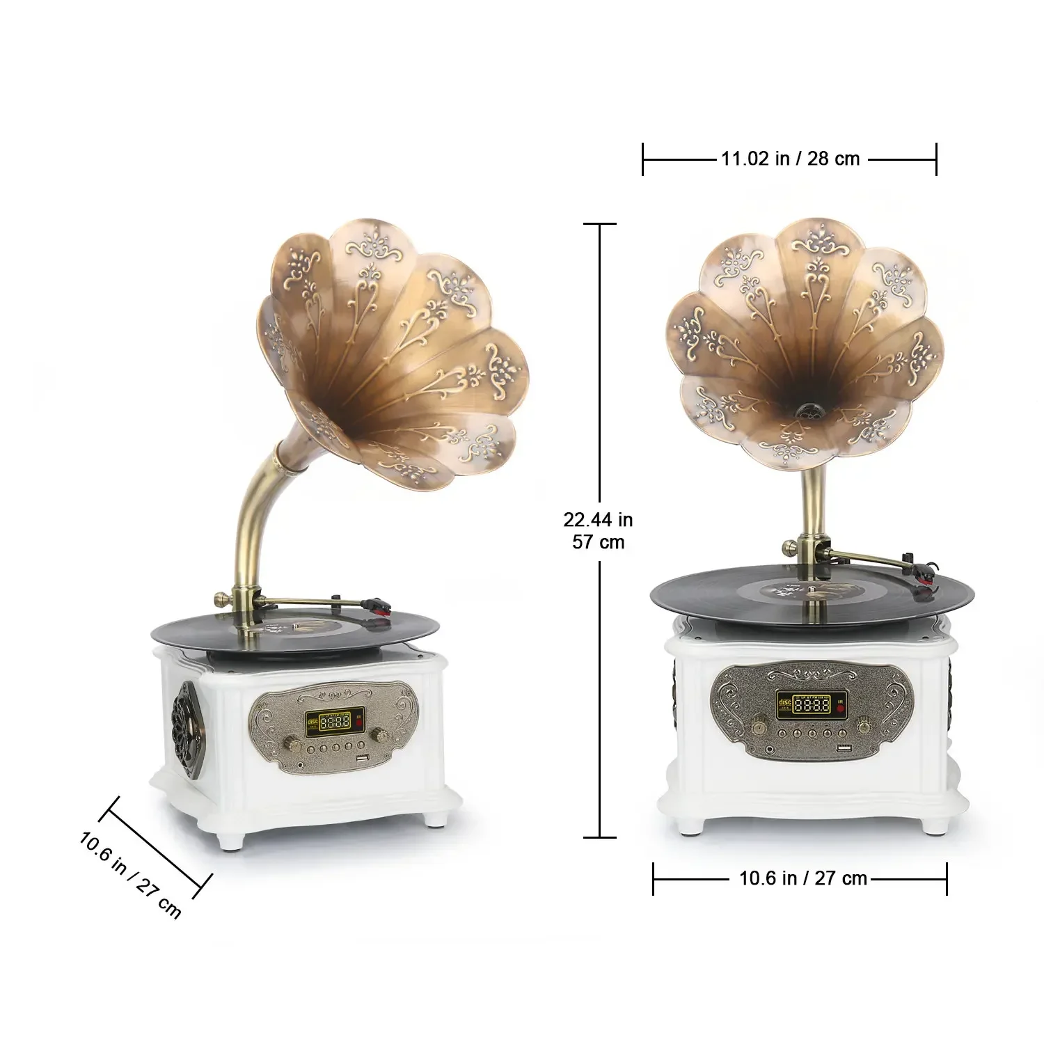 

Best Gramophone Phonograph Turntable Vinyl Record Player Home Decoration Built-in Bluetooth, FM Radio & USB Flash Drive, Aux-in