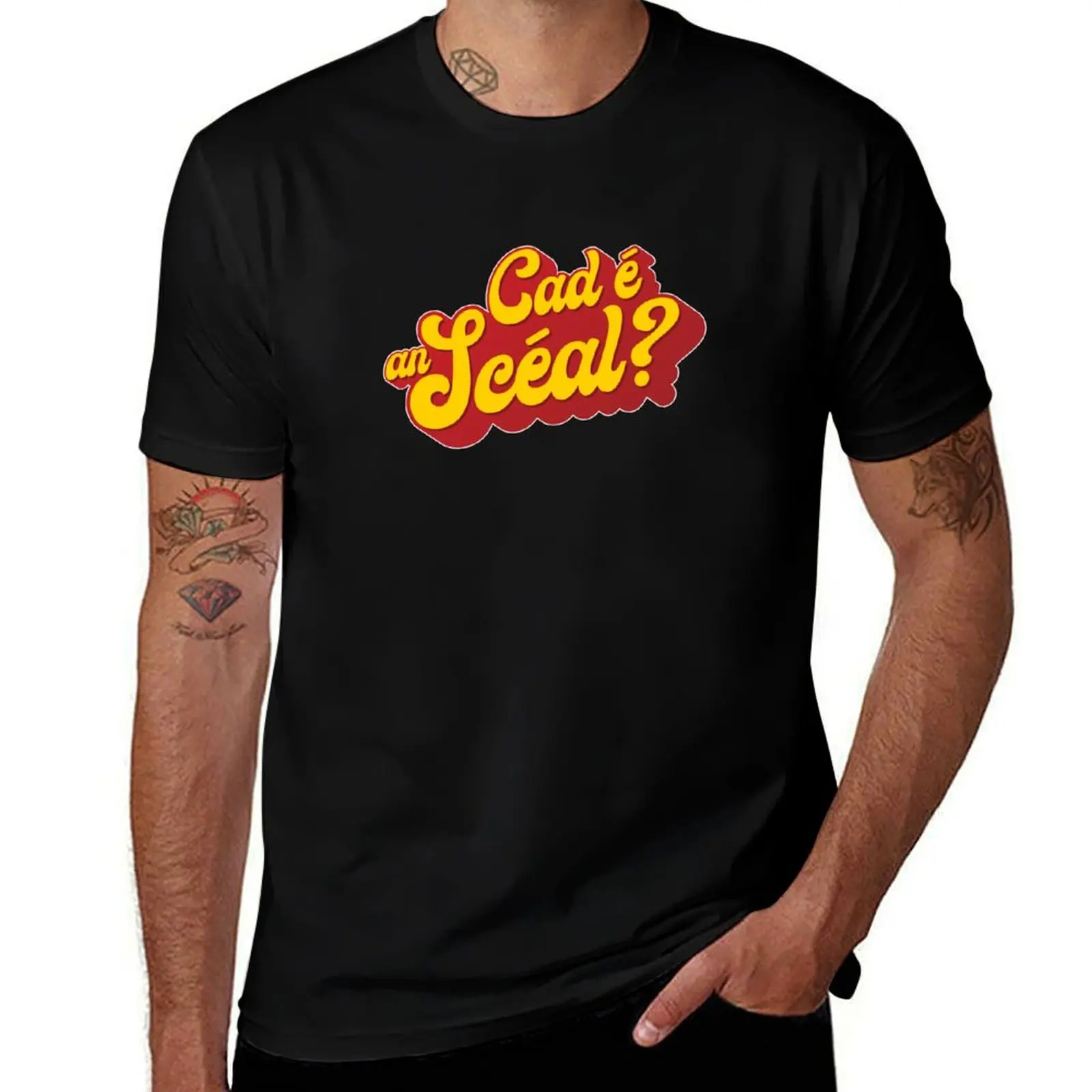 Cad é an scéal? What's the story? as Gaeilge - Red & Yellow T-Shirt Fashion Simple Casual Tee Shirt T-Shirt
