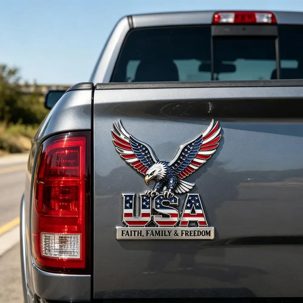 2026 USA Faith, Family & Freedom Metal Emblem, Eagle & USA Letters Patriotic Edition 3D Metal Car Emblem, 250th Anniversary Red