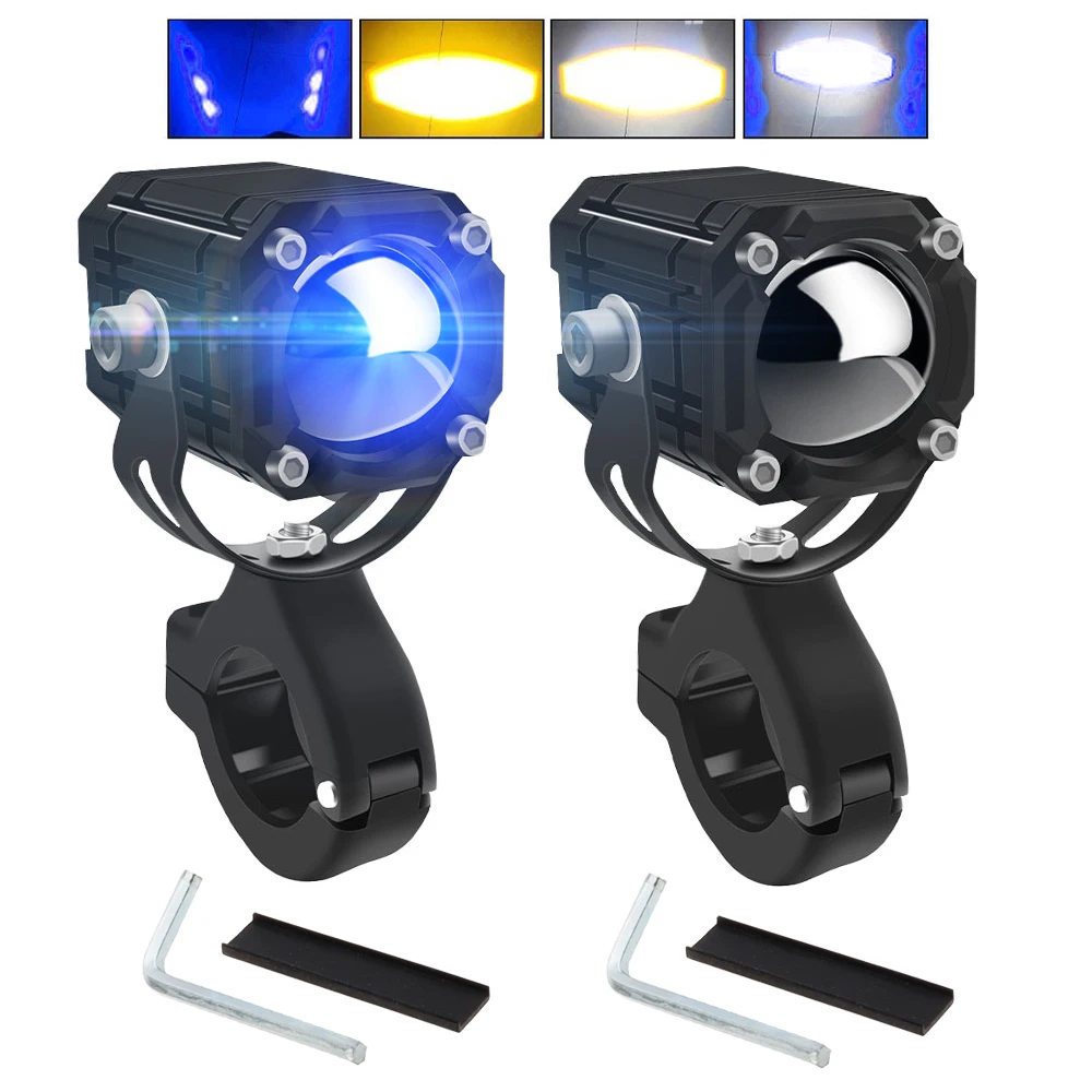 

2pcs Motorcycle LED Headlight Yellow White Blue Light 60W 6000LM LED Spotlights Scooter Driving Auxiliary Signal Lamp