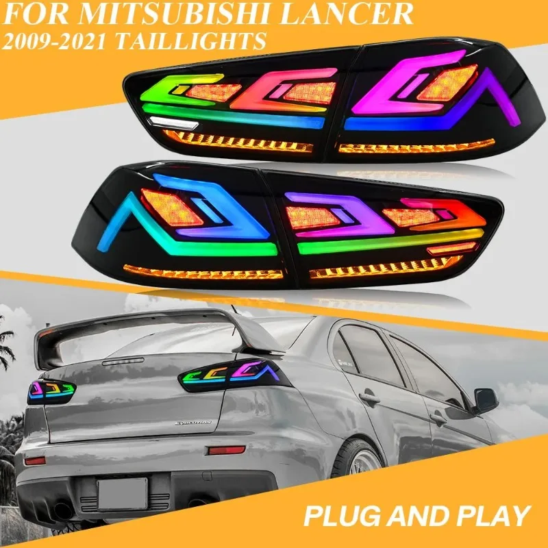 

Для Mitsubishi Lancer 2009-2021 RGB светодиодные задние фонари, пара индивидуальных последовательных задних фонарей DRL, динамический указатель поворота
