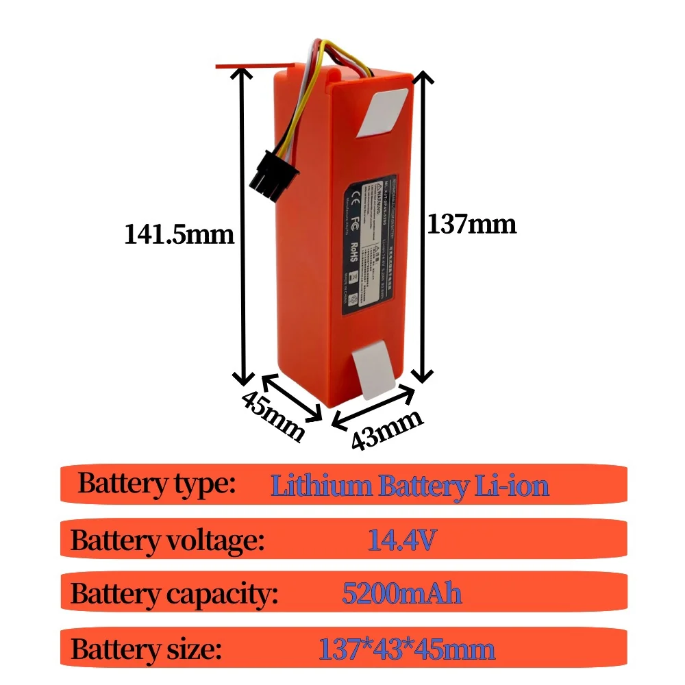 New 14.4V 5200mAh Li-ion Battery Replacement for XIAOMI ROBOROCK Vacuum Cleaner S50 S55 S60 S65 S5MAX S6 S7 Q5 Q7 MAX S7 MAXV