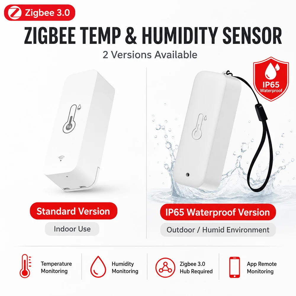 IP65 Zigbee Sensor Temperature Humidity Sensor Zigbee Hub Required workwith HA Home Assistant Alexa Yandex ZHA Zigbee2MQTT