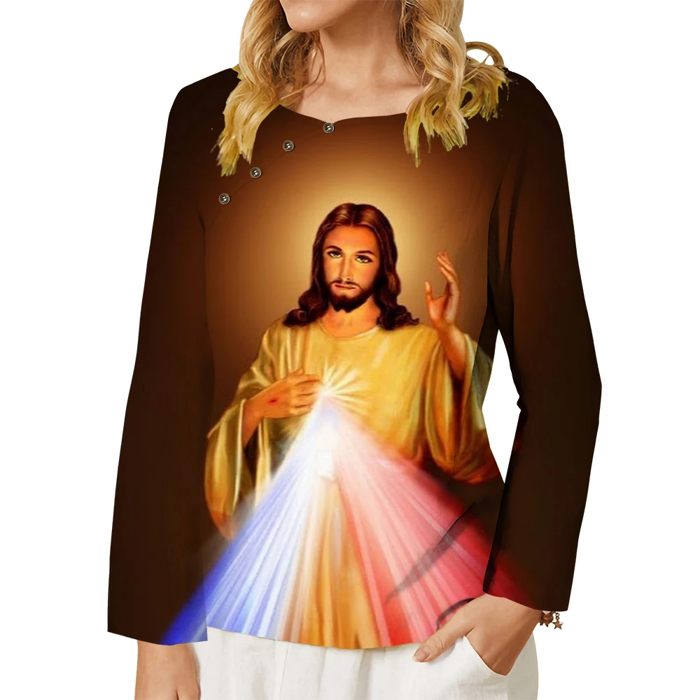 CLOOCL Jesus T-shirt Christian Women's Clothing Vintage Print Shirt Tops Loose Casual Long Sleeve Female Blouse Tees