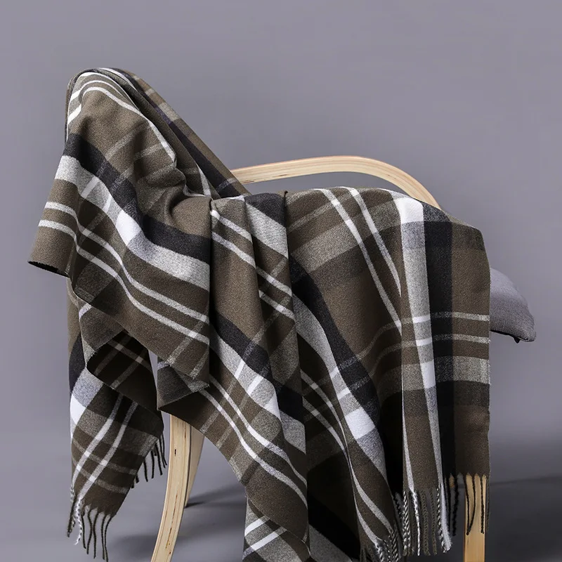 Female Warm Blanket Foulard Shawls Winter Cashmere Plaid Scarf Luxury Brand Fringe Large Bandana Autumn Men\'s Thick Wrap Scarves