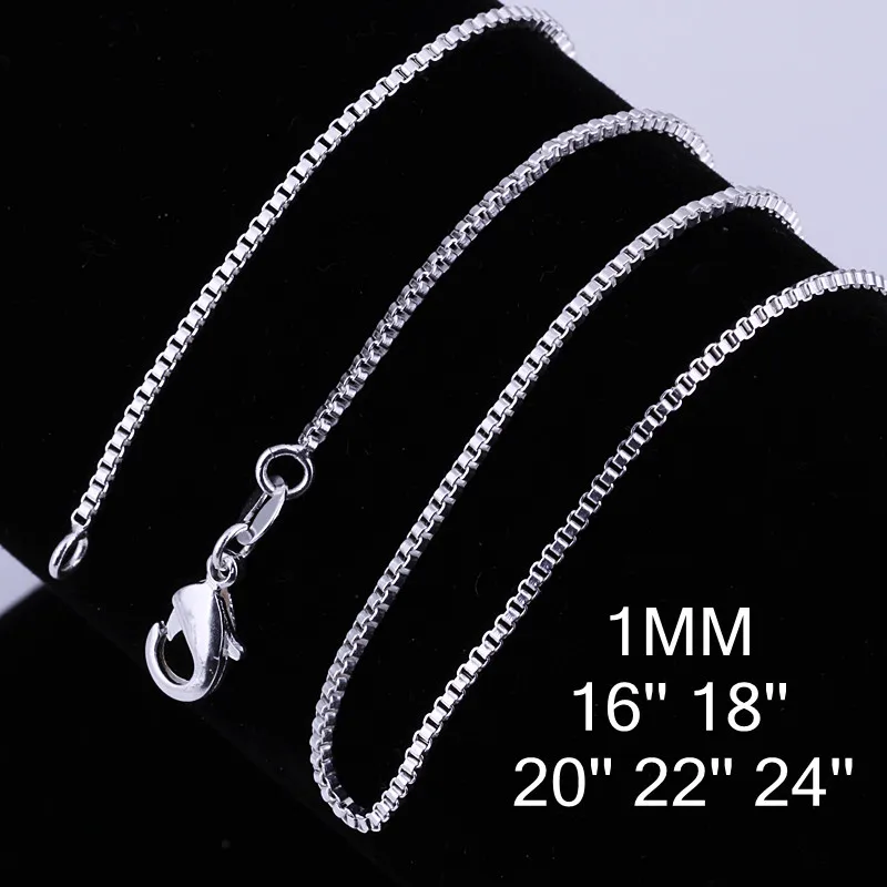 5pcs/lot  fashion 925 Sterling Silver 1MM Box chain necklace for women Men 16-24inch wedding accessories party jewelry gifts