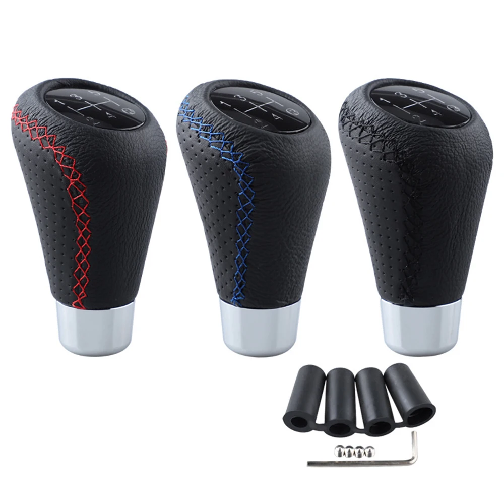 5 Speed Gear Shift Knob Universal Manual Leather Red Stitch Car Gear Stick Shift Knob Lever Manual Transmission Automotive Parts