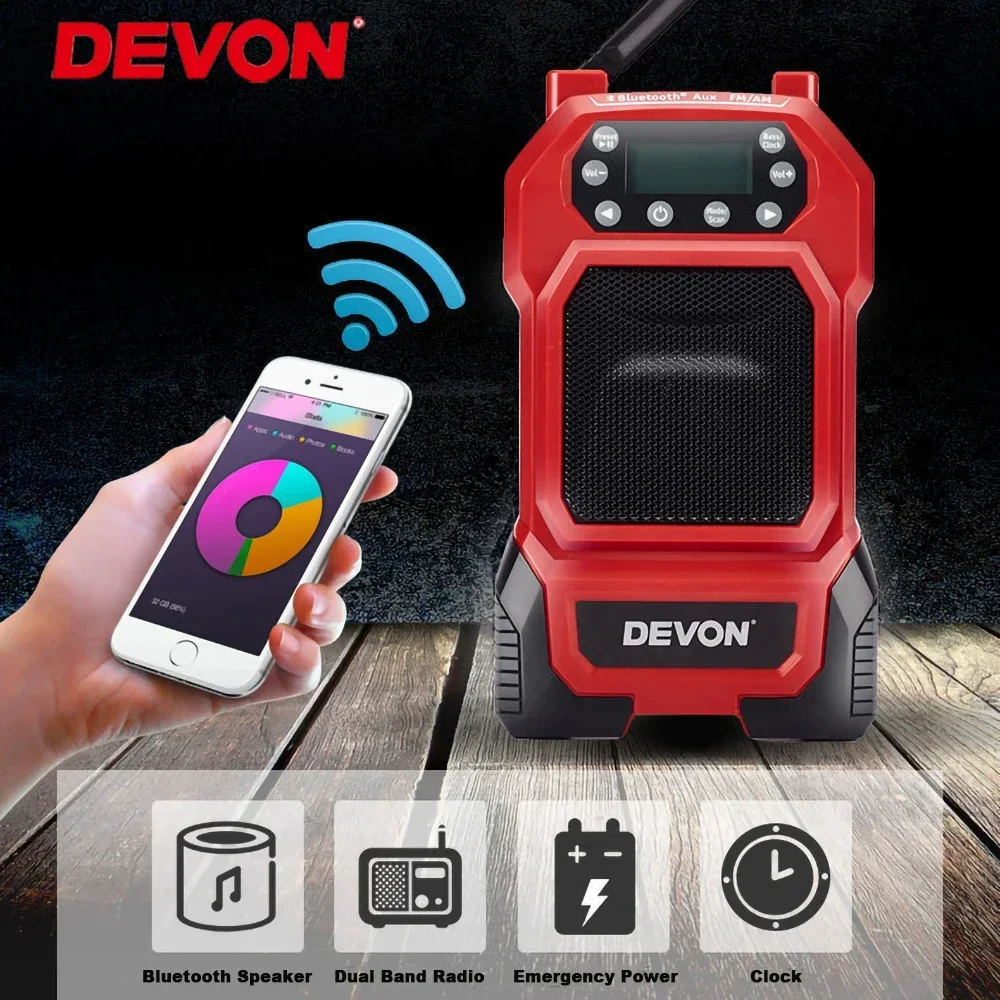 Devon 5935 Cordless USB Bluetooth Dual Band Radio External Speaker Emergency Power Charging Universal  20v Flex Battery Platform