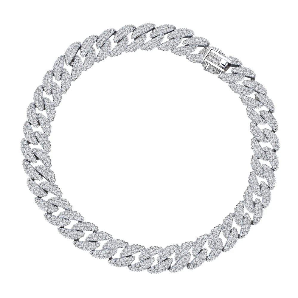 Hip Hop Jewelry Full Pave Diamonds Cuban Link Bracelet S925 Sterling Silver Moissanite Chain