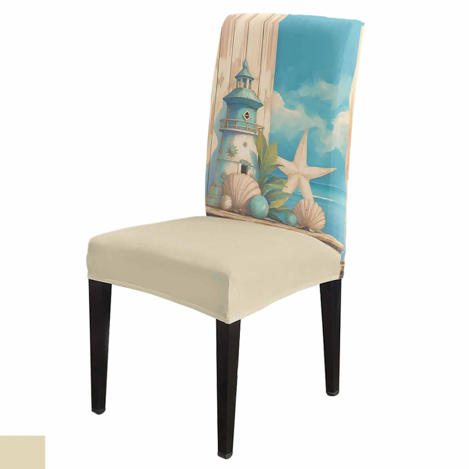 Summer Ocean Lighthouse Starfish Shell Stretch Chair Cover Hotel Dining Room Banquet Wedding Party Elastic Seat Chair Covers