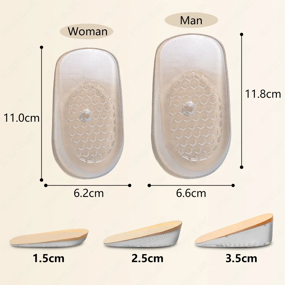 نعل داخلي لزيادة الارتفاع من جل السيليكون، حشوات رفع الكعب، واقي للعناية بالقدم، وسادة مرنة لدعم قوس القدم للجنسين #6