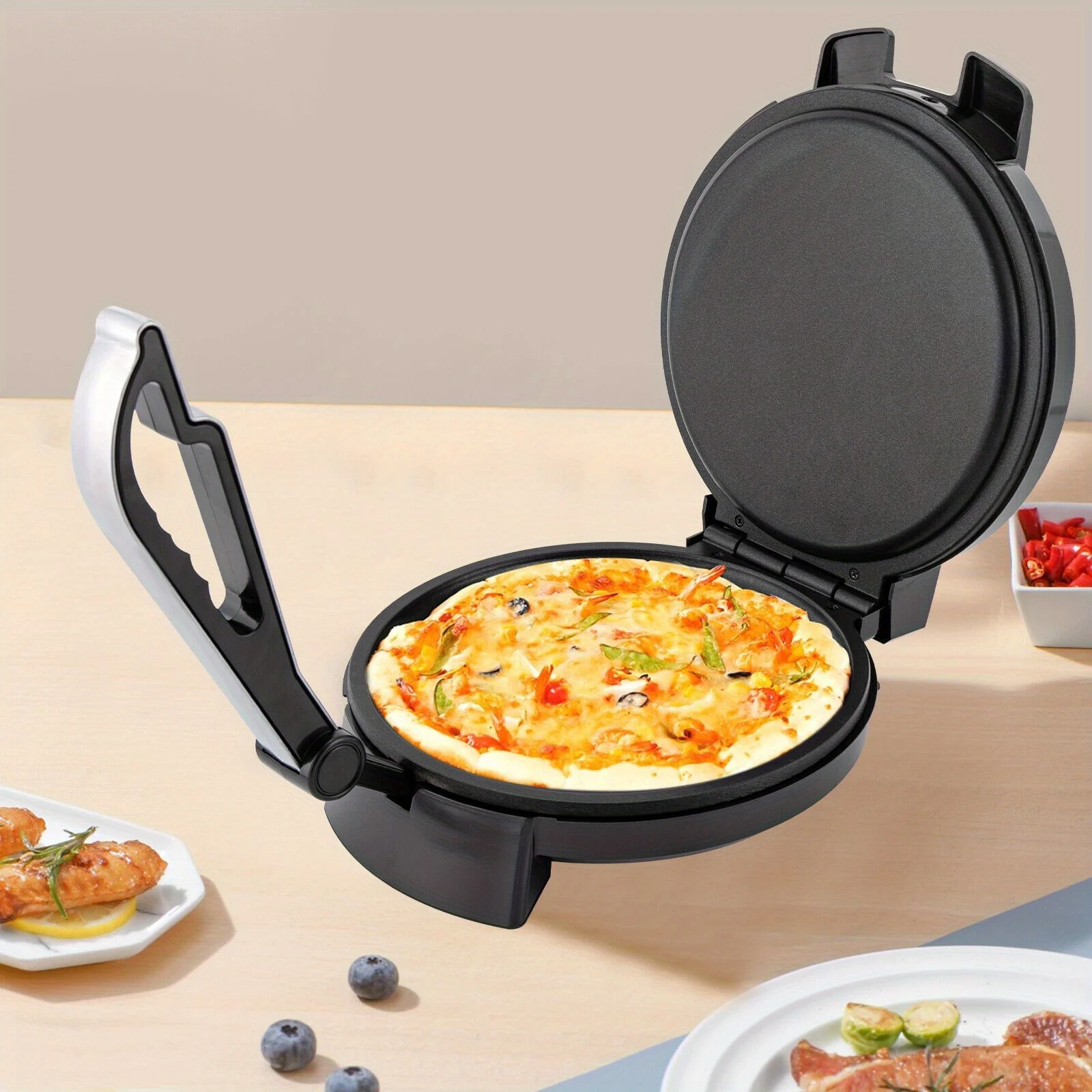 Máquina eléctrica para hacer tortillas con calefacción de doble cara de acero inoxidable de 1200W, prensa para harina de maíz, revestimiento antiadherente, Control de temperatura,