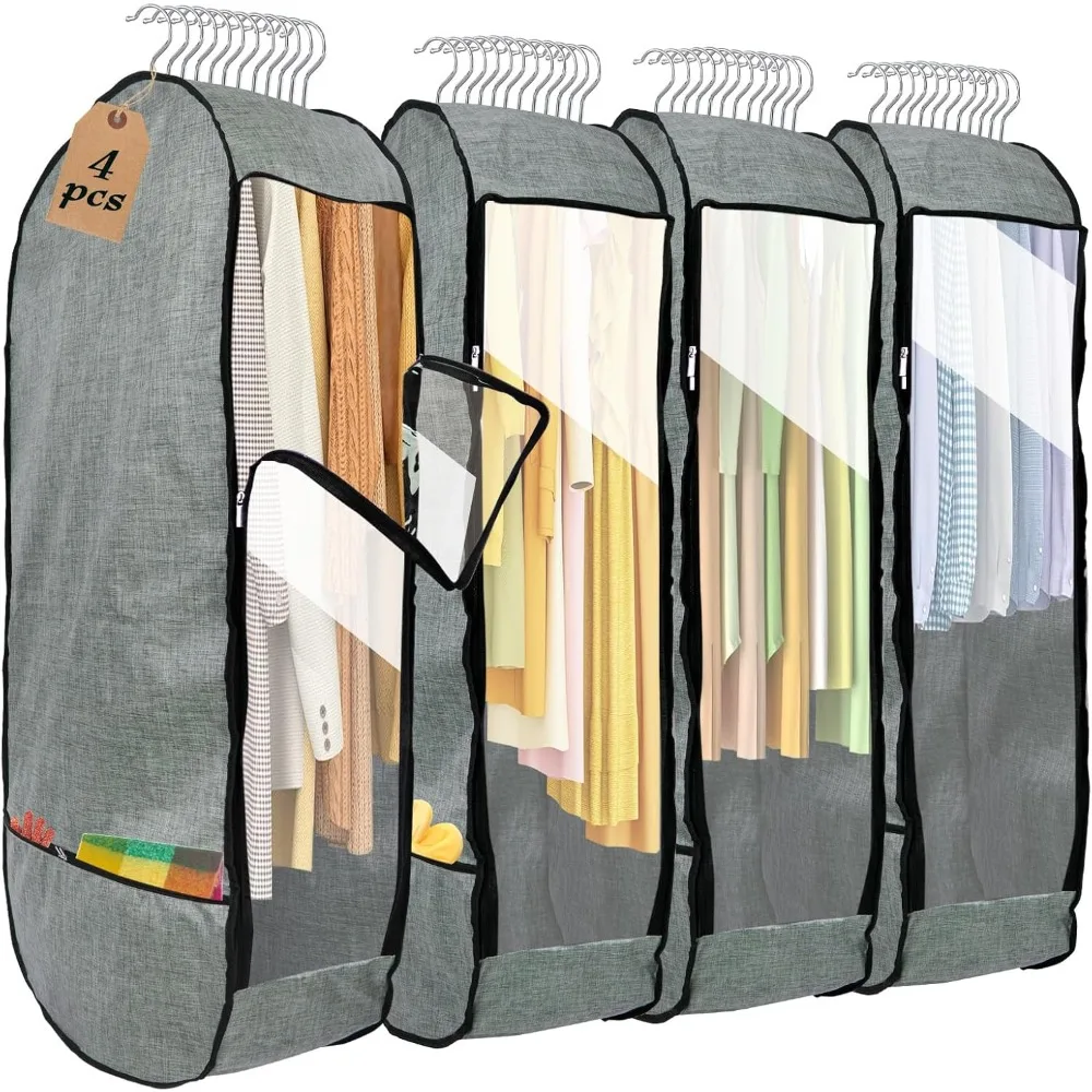 

4-Piece Breathable Hanging Garment Bags for Closet Storage with 10-Inch Gusseted Clear Panels