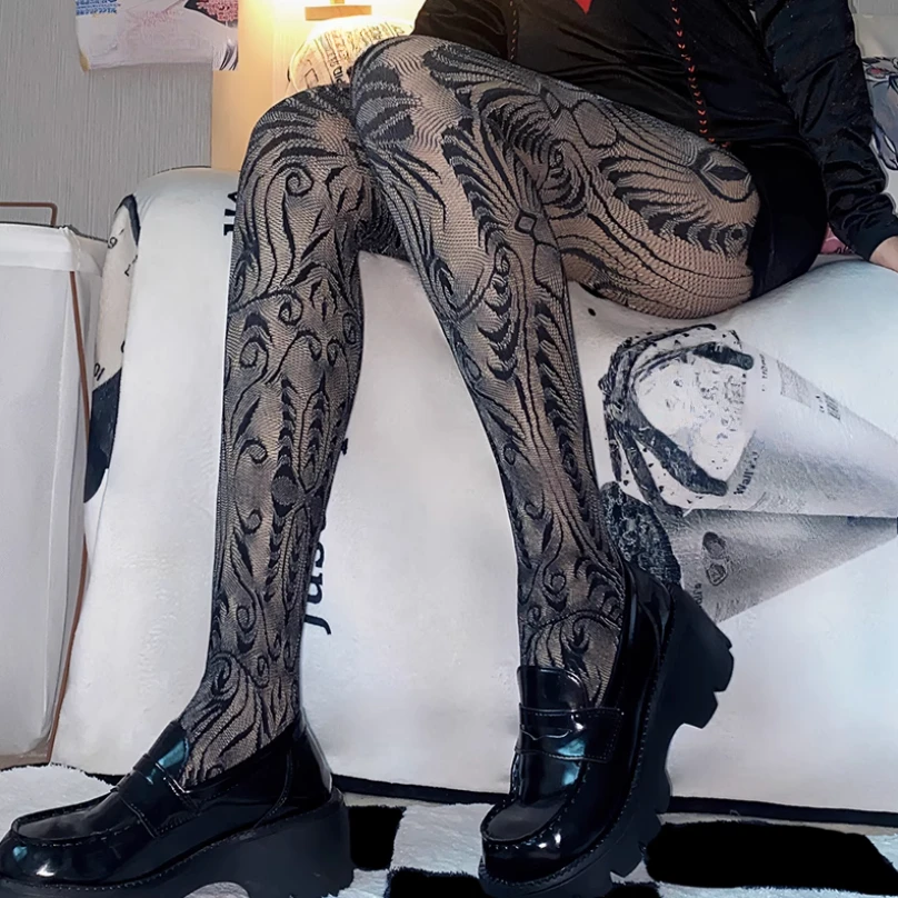 Gothic Tights Sexy Harajuku Wind Fishnet High Waist Body Stockings for Women Clothes Hot Girl Forest Eye Pattern Pantyhose