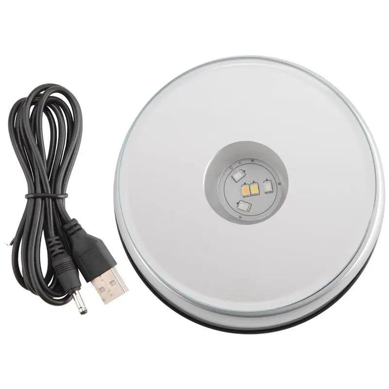 AS63-Display Turntable Base For Crystals Glass Art,LED Colored Rotating Crystal Display Base Stand With USB Cable