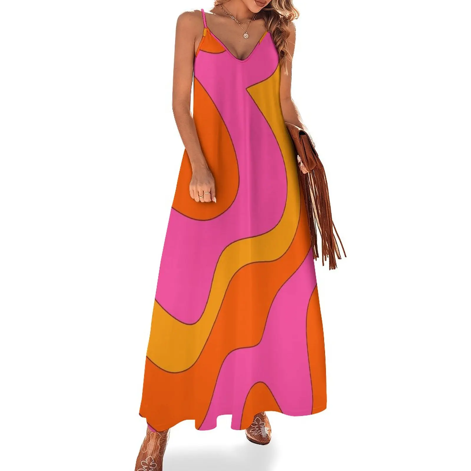 

60s and 70s Groovy Retro Pattern Sleeveless Dress sensual sexy dress for women Long dress