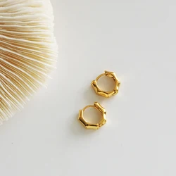 Peri'sBox Dainty Bamboo Gold Color Hoop Earrings Fashion Cute Simple Huggie Brass Earrings For Girl Tiny Earring Hoops Jewelry