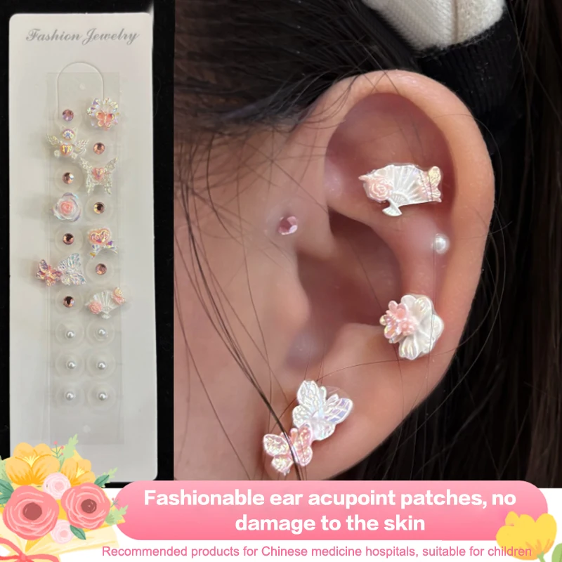 الأزياء Bowknot الملونة زهرة الراين الأذن نقطة ملصقات الأذن ضغط عصا الوخز بالإبر الأذن ملصقات التدليك #5