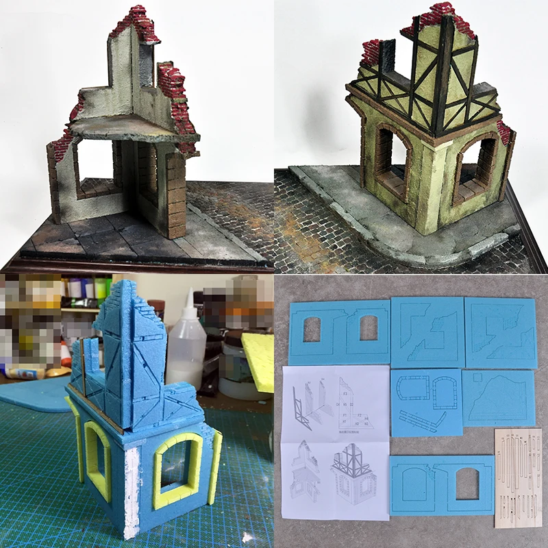 

Архитектурная модель-диорама: песочный стол, строительные обломки, разрушенные стены, поврежденные здания, масштаб 1/35.