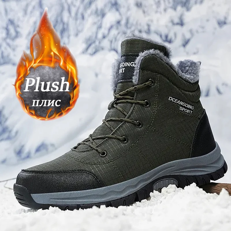 2024 Winter Boots Men Sneakers Fashion High Top Climbing Hunting Shoes Lace-up Outdoor Hiking Boot Ankle Boots Size39-48 Plush