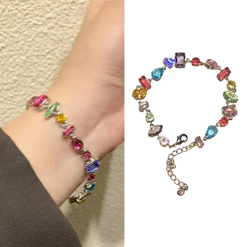 سوار كريستال لامع للنساء ، إسورة أحجار ملونة للفتيات ، طراز باروكي جميل ، موضة