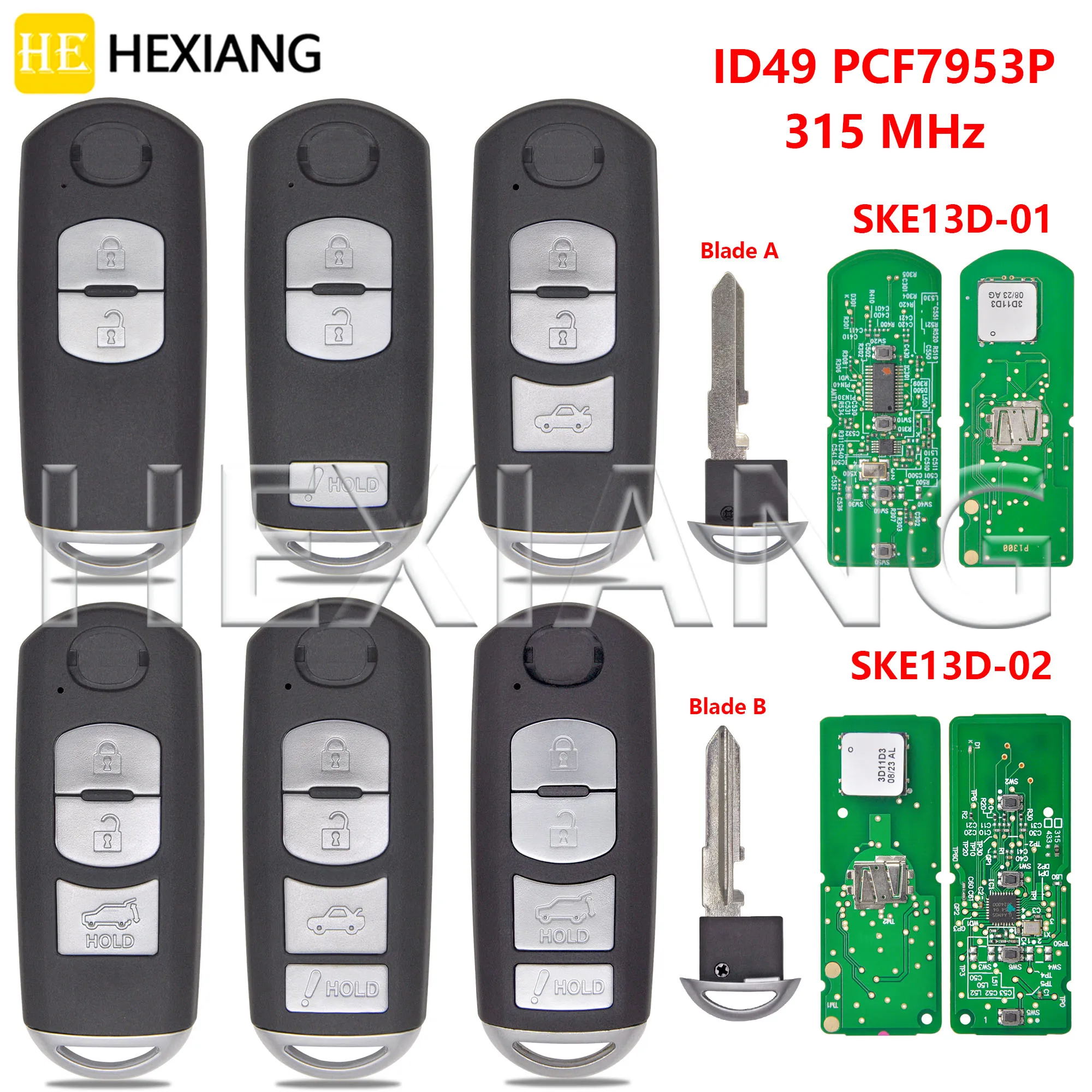 HE SKE13D-01 SKE13D-02 ID49 PCF7953P 315MHz Proximity Smart Car Remote Key WAZSKE13D01 For Mazda 3 5 CX-3 CX-5 CX-9 2013-2019