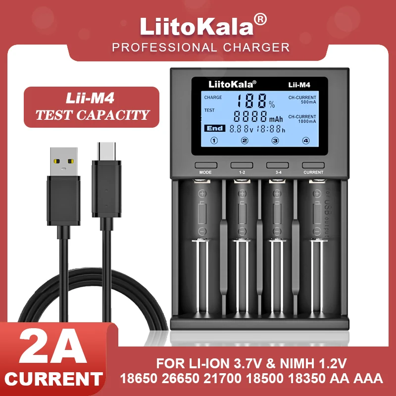 LiitoKala Lii-M4 Lii-M4S Lii-500 Lii-202 Lii-S8 18650 Battery Intelligent charger 3.7V 26650 18350 21700 18500 14500 1.2V AA AAA