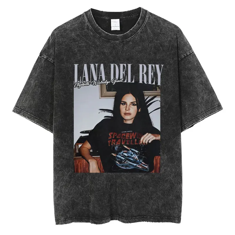90s Singer Lana Del Rey Washed T-Shirt Harajuku Men Women Retro