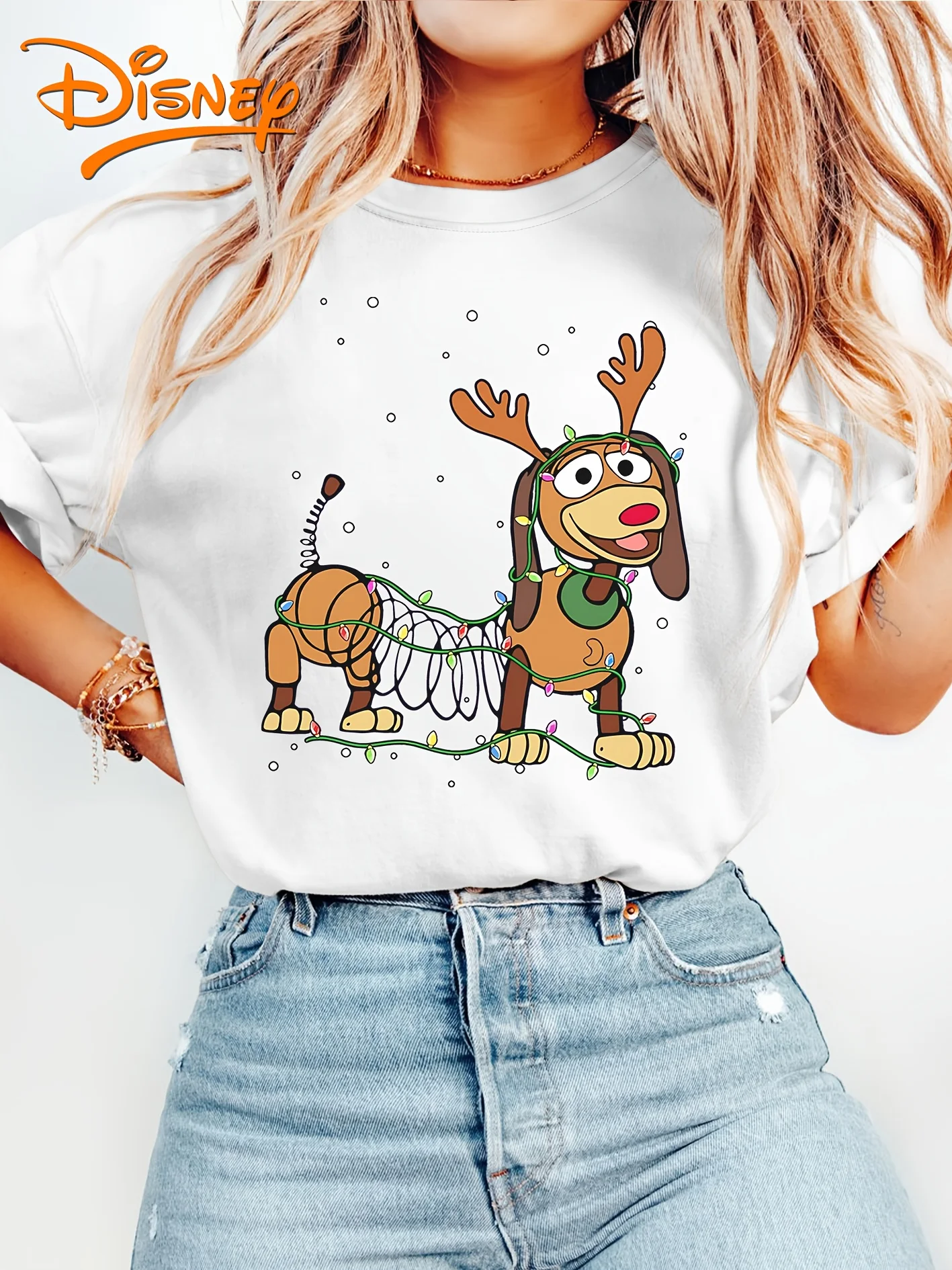 مينيسو ديزني قصة لعبة فاتنة الكلب عيد الميلاد تي شيرت خمر المرأة الرجال تيز قصيرة الأكمام المتضخم زوجين بلوزة مستديرة العنق عادية #3