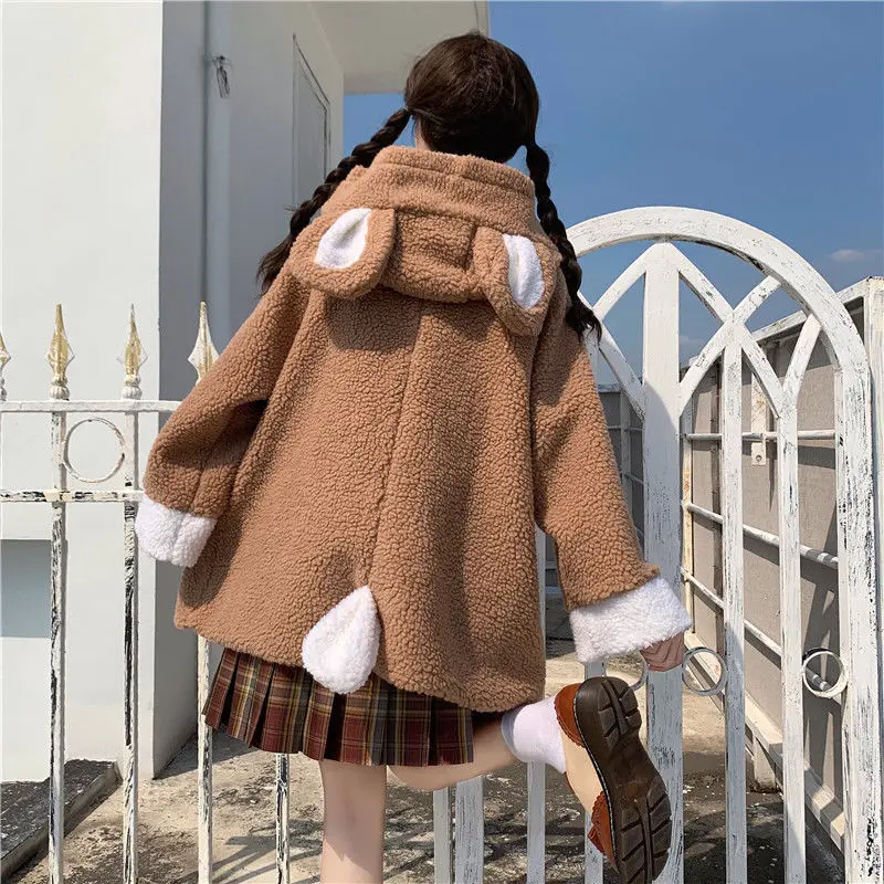 

2024 Harajuku Kawaii Bear Ear Hoodie Sweatshirt Women Funny White Black Winter Girl Hoodie Oversized Cute Japan Harajuku Clothes