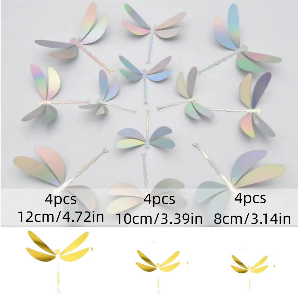 12Pcs Dragonfly Wall Decor Metal Texture Exquisite Lifelike Art Ornament for Home Bar Restaurant Refreshing Spring Ambiance