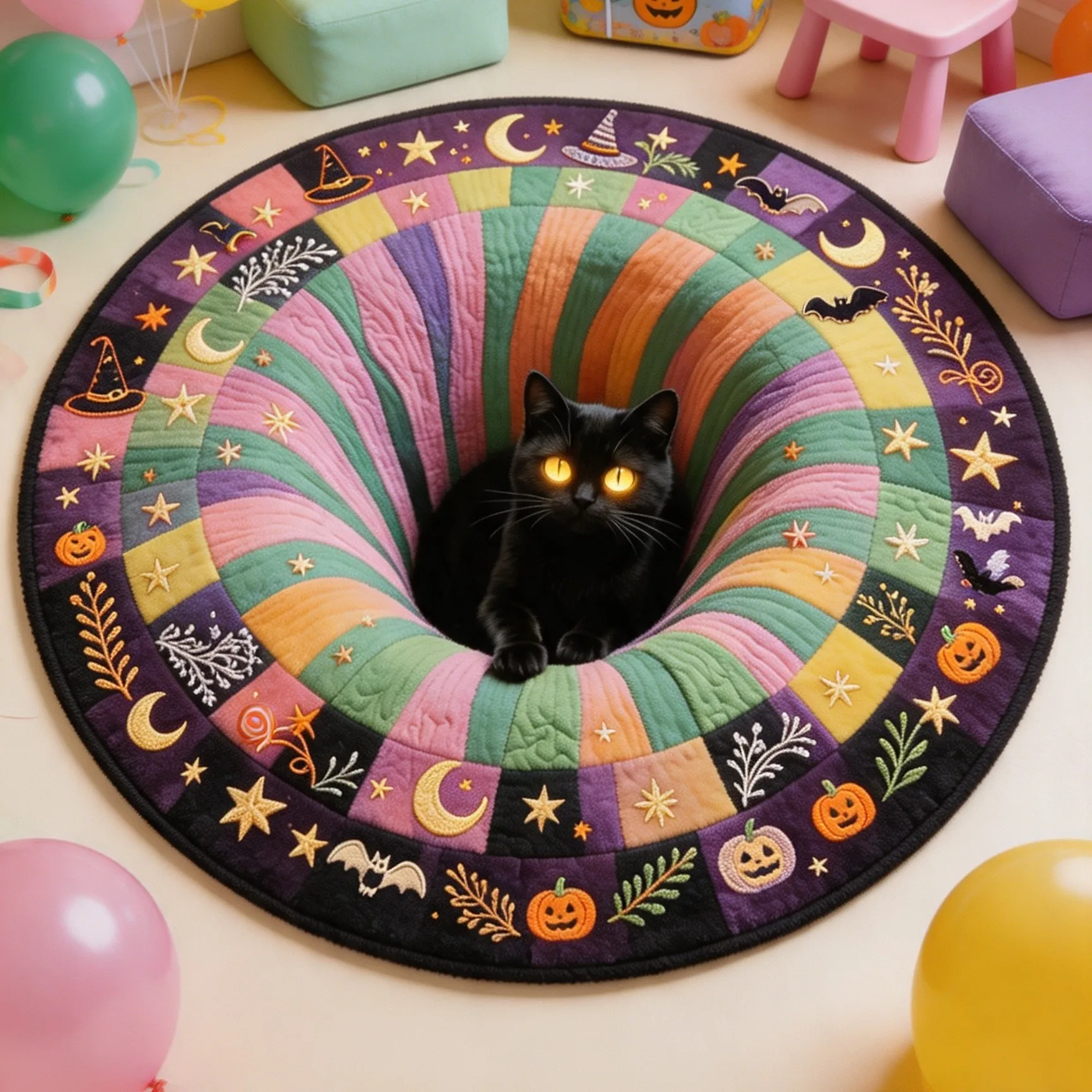 Pumpkin Rug Round 2D Abyss Illusion Felt NonSlip Carpet For Living Room Bedroom Gamer Room Halloween Bat Kitten Mat