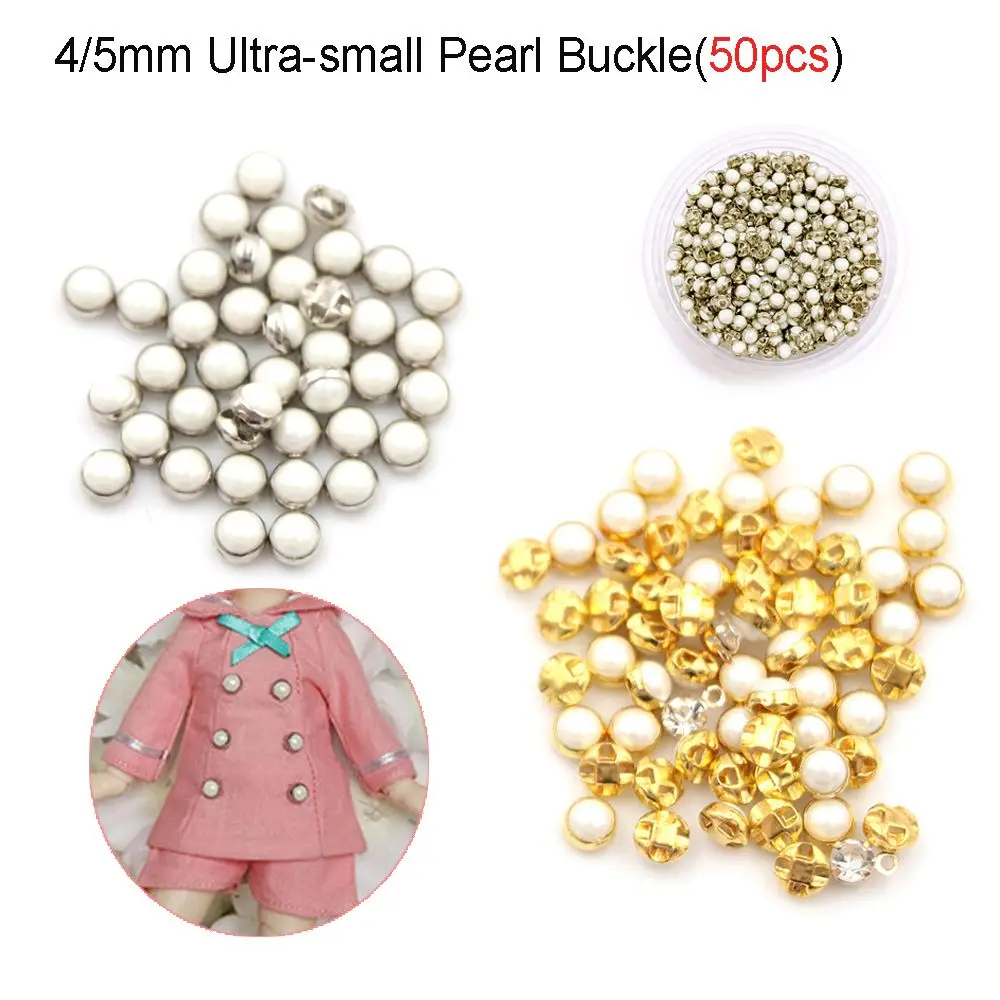 50pcs Mini Doll Buttons Ultra-small Pearl Buckle Doll Belt Buckle Doll Shoes Buckle Blyth Doll Clothing Buckles