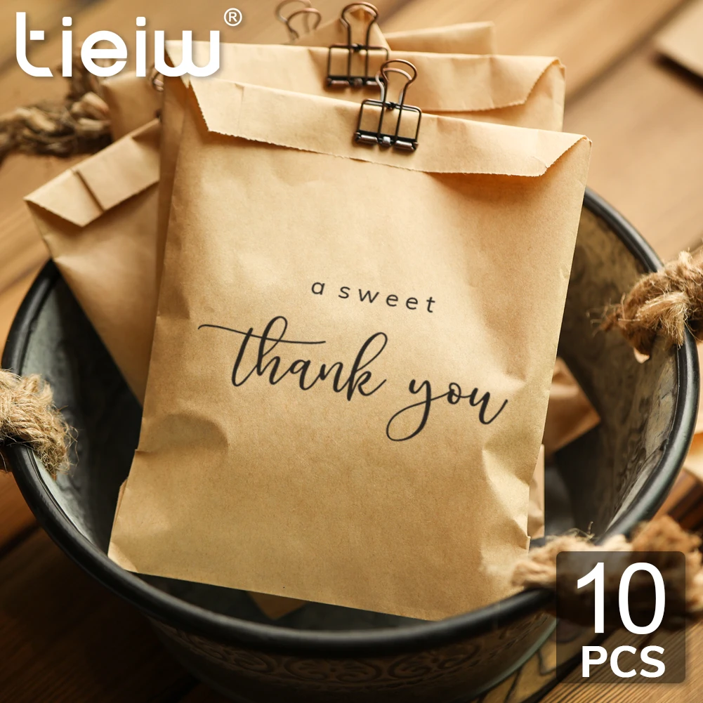 

10Pcs A Sweet Thank You Wedding Bridal Shower Baby Shower Candy Cookie Treat Paper Bags Small Gift Creative Packaging Ideas