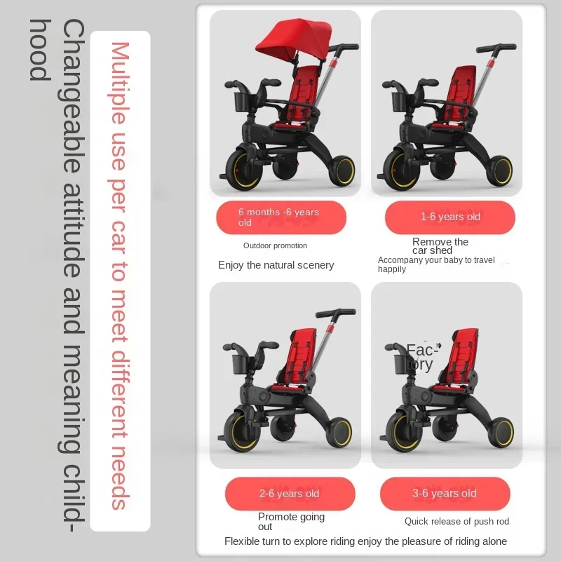 Poussette Multifonctionnelle pour Bébé, Légère et Pliable, avec Pédale à Trois Roues, Ajustable, pour Enfant