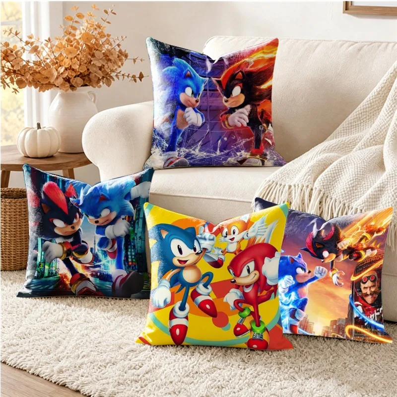 45cm Sonics Pillowcase Anime Movie Graphic Print Pillowslip Living Room Sofa Decorations Bedchamber Decor Birthday Party Gifts