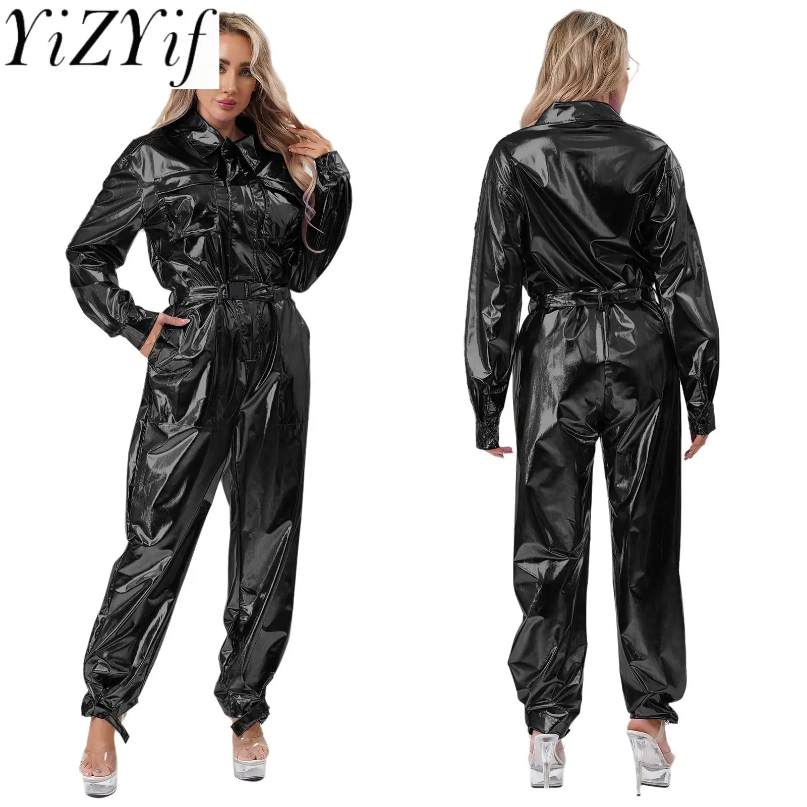 

Women Carnival Metallic Astronaut Outer Space Cosplay Bodysuit with Waistband Halloween Alien Space Stage Performance Costume