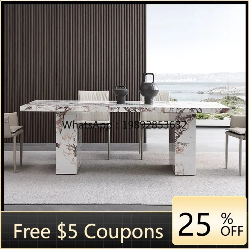 

YFY Italian Minimalist Rock Plate Luxury Stone Dining Table Venice Brown Light Luxury