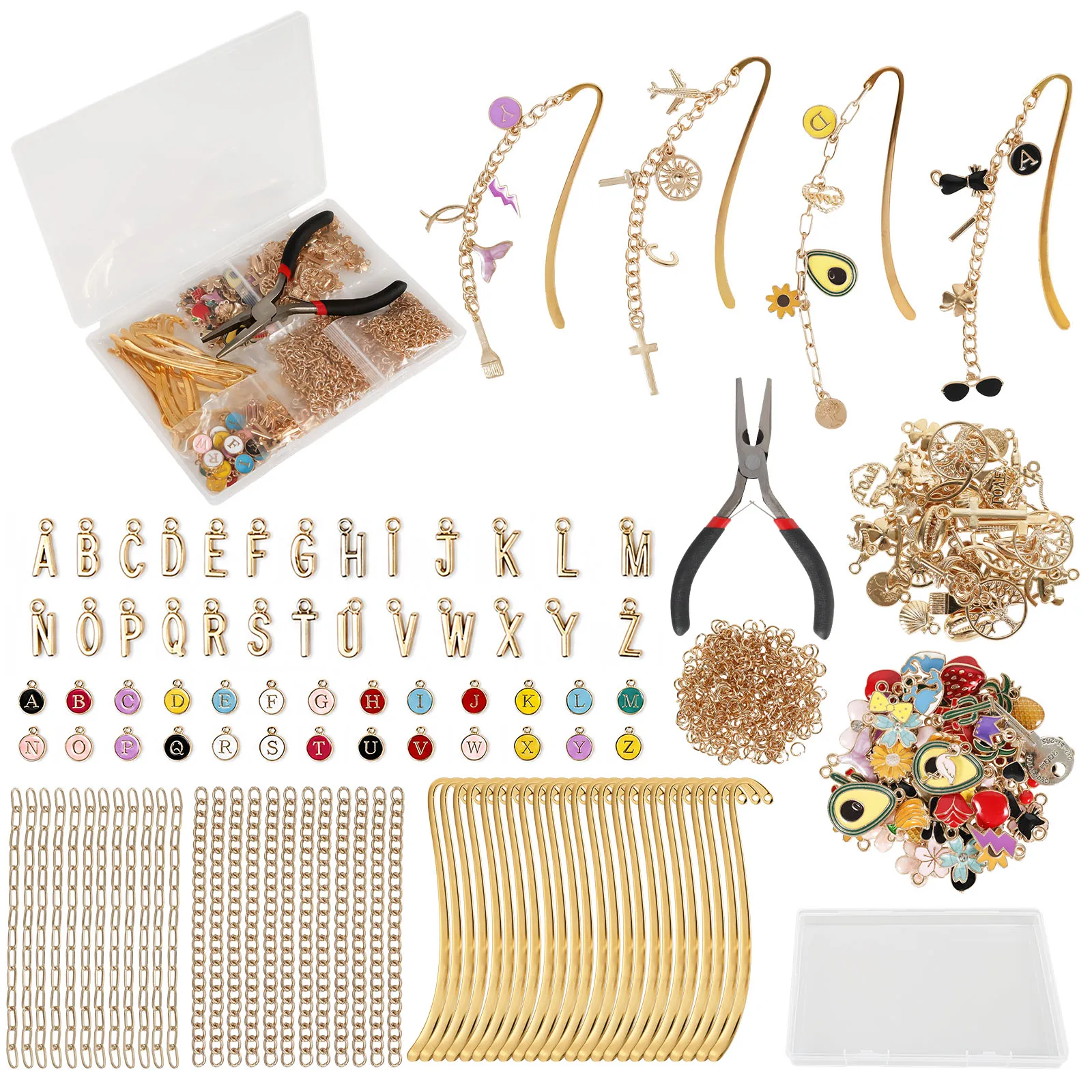 DIY Metal Bookmark Making Kit Decorative Stylish Metal Hook Bookmark Charms With Storage Box for Custom Bookmark Keychain Crafts