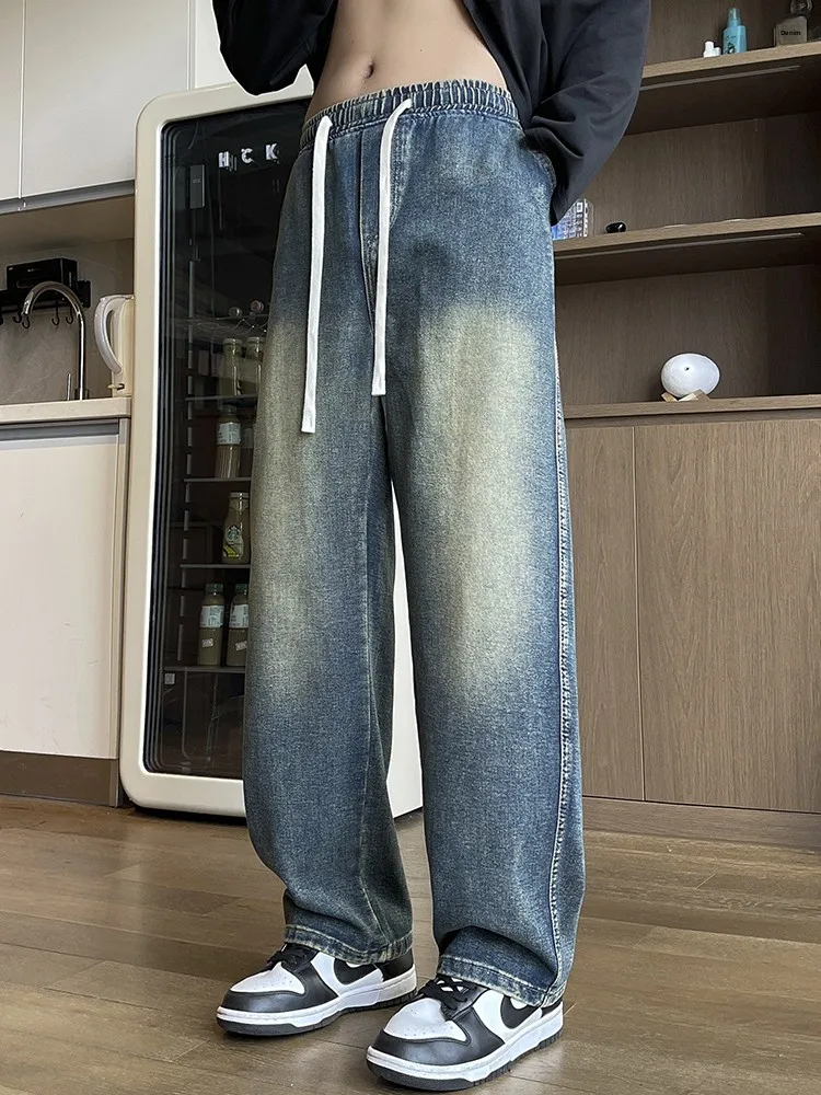

Loose Straight Leg Men's Jeans Spring Autumn American Retro Waed Wide Leg Jeans Teenage Boys Casual Wear Daily Long Pants