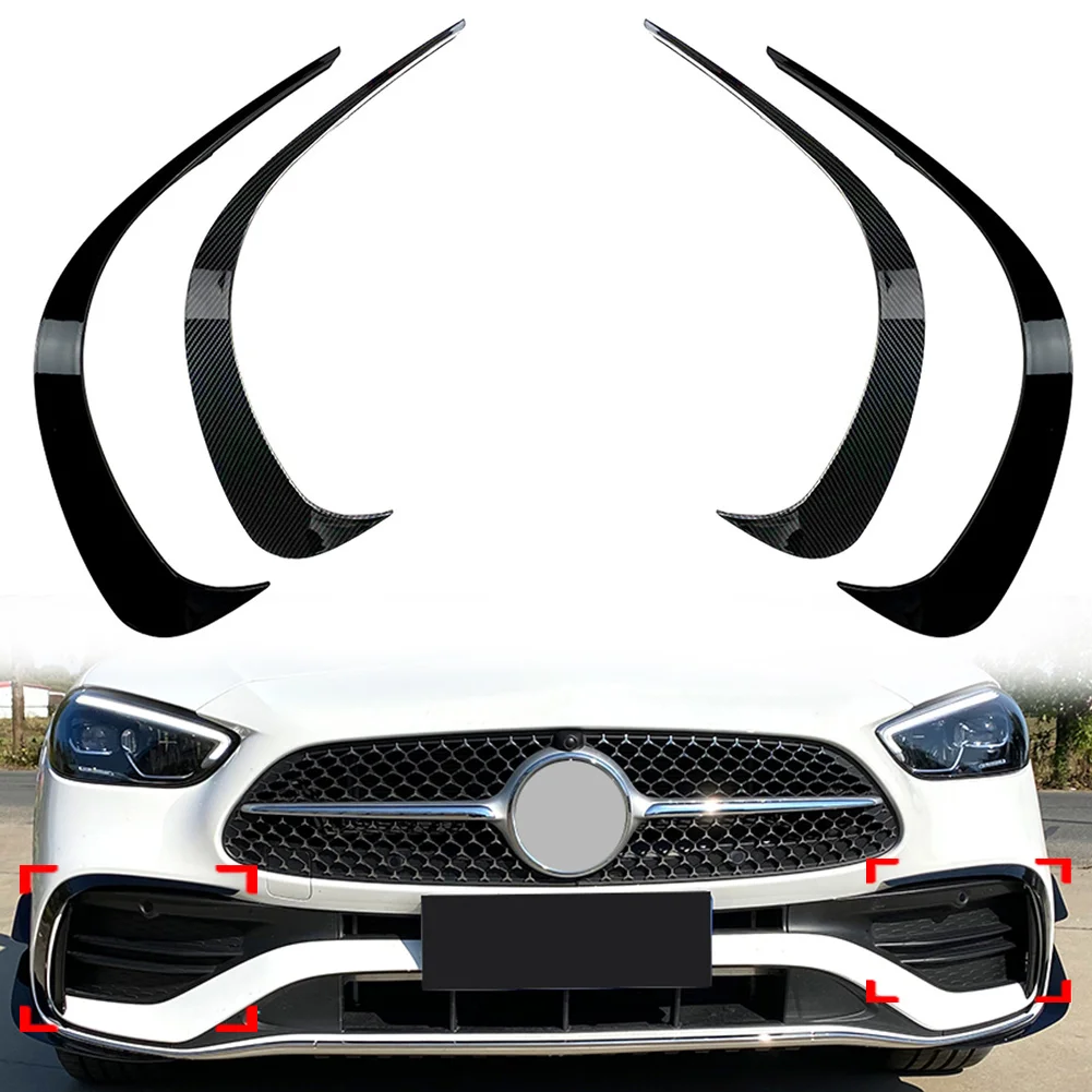 

2Pcs Car Front Bumper Lip Splitter Spoiler Decoration Cover Trims For Mercedes Benz C-Class W206 C300 Carbon Fiber/Gloss Black