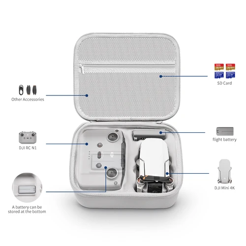 Imagen 2 del producto Bolsa de almacenamiento XFJI, Estuche de transporte protector, bolso de cuero PU para DJI Mini 4K/Mini 2SE/Mini 2, accesorios para controlador de Dron