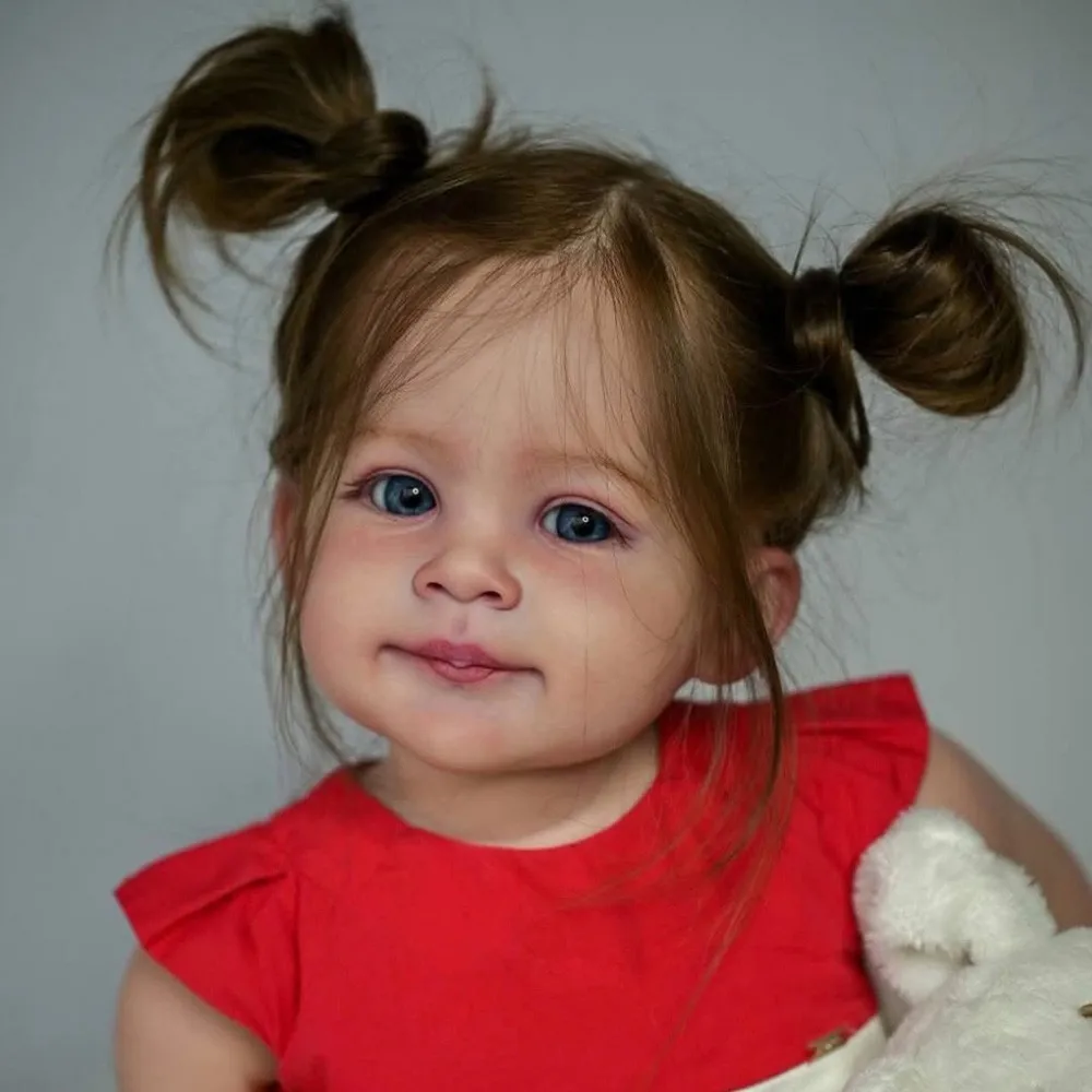 Cute 30in Reborn Baby Doll Hand-Painted Toddler Girl with Cloth Body Rooted Hair