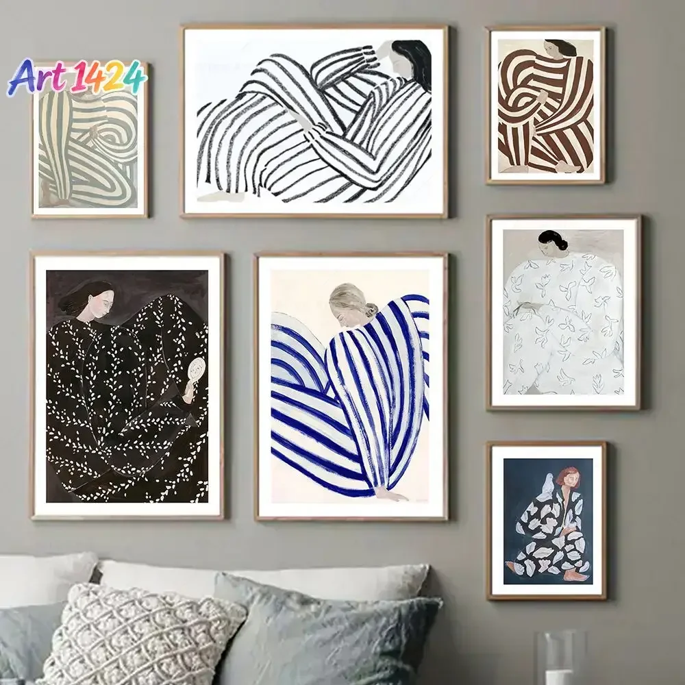 Abstract Line Geometry Curve Girl Modern Wall Art Canvas Painting Nordic Posters And Prints Wall Pictures For Living Room Dec