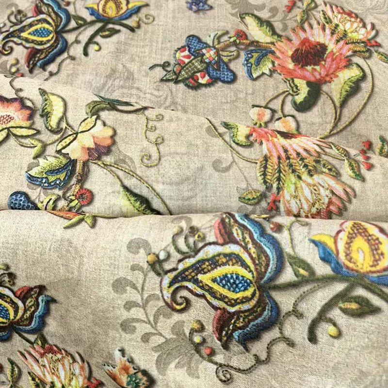 50X140cm New High Count Ramie Dress Digital Printed Fabric Women's Clothing Chinese Style Robe Dress Summer Thin linen fabric