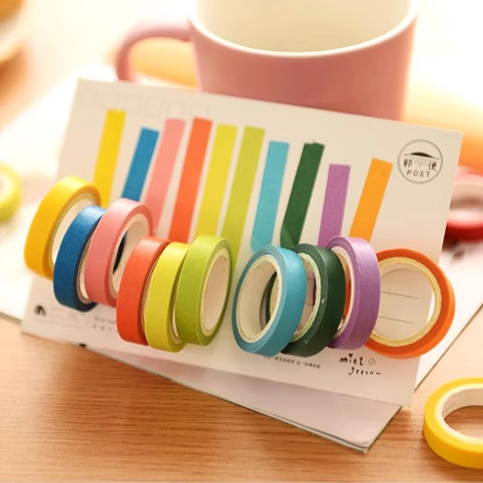 Rainbow Color Masking Washi Tape, 10pcs Japanese Washi Sticky Paper Tape, Adhesive Printing DIY Scrapbooking Deco