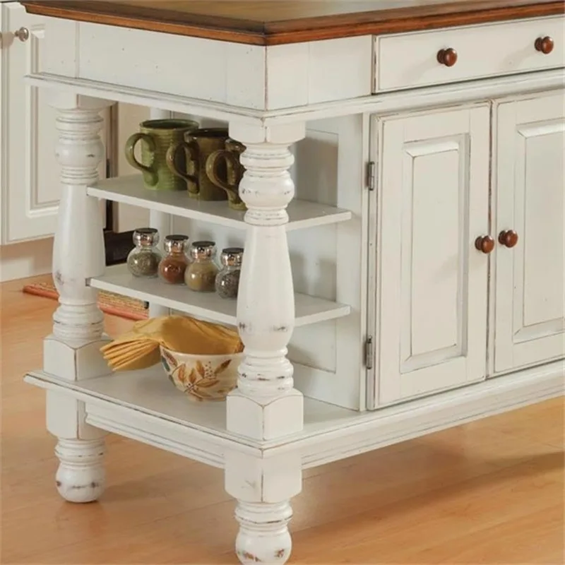 Traditional Wood Kitchen Island in Off White/Oak